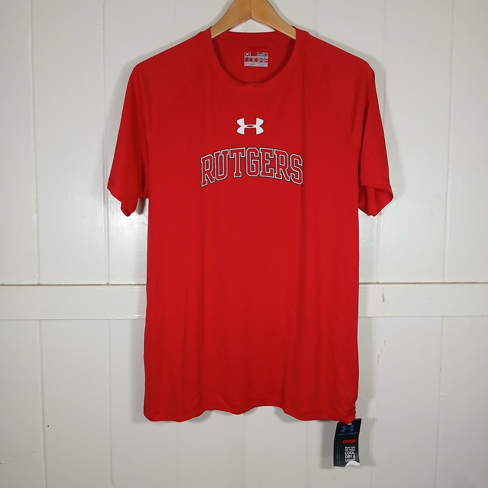 New - Under Armour Red Rutgers Heatgear Loose Athletic Shirt Mens M UM0675555